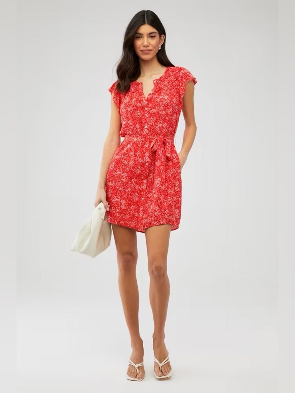 GREYLIN Lenza Gathered Detail Print Mini Dress in Lipstick Red Size Large